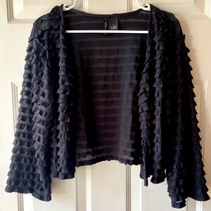 ND New Directions Black Eyelash Ruffle 3/4 Sleeve Open Bolero Jacket 1X NWT